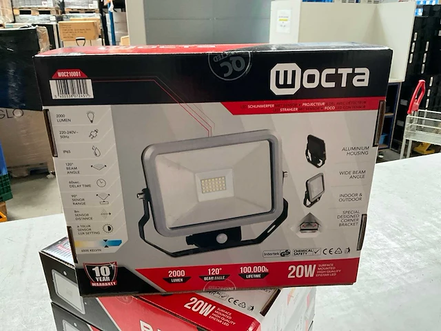 Wocta bouwlamp led kantelbaar met bewegingsmelder 20w 2000 lumen (6x) - afbeelding 2 van  4
