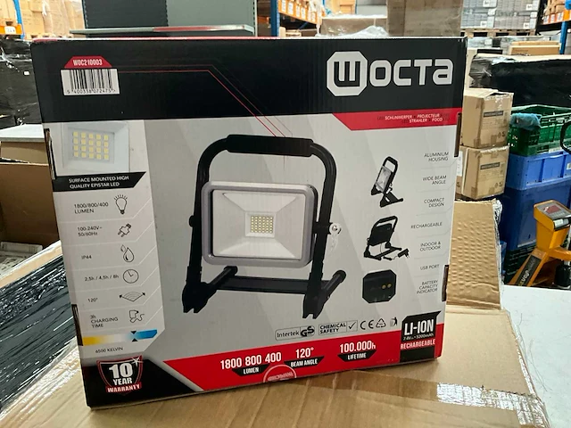 Wocta bouwlamp led kantelbaar op accu 20w 400/800/400 lumen (5x) - afbeelding 3 van  4