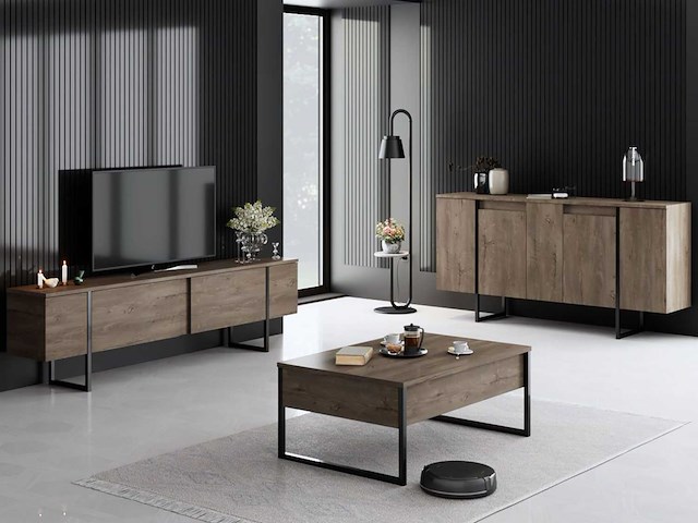 Woonkamermeubelset - 2 delen in zwarte walnoot - afbeelding 1 van  14