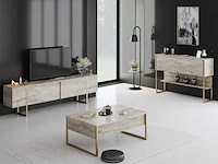 Woonkamermeubelset met tv-meubel, salontafel en ladekast van travertijn - afbeelding 1 van  12