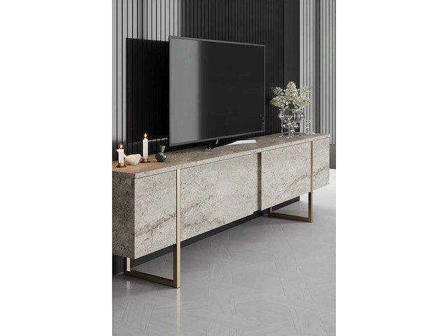 Woonkamermeubelset met tv-meubel, salontafel en ladekast van travertijn - afbeelding 5 van  12