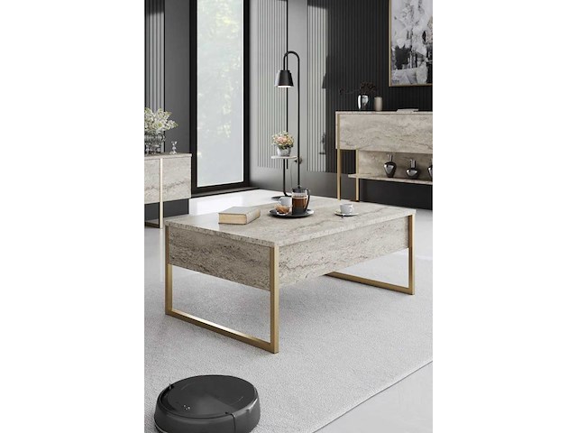 Woonkamermeubelset met tv-meubel, salontafel en ladekast van travertijn - afbeelding 10 van  12