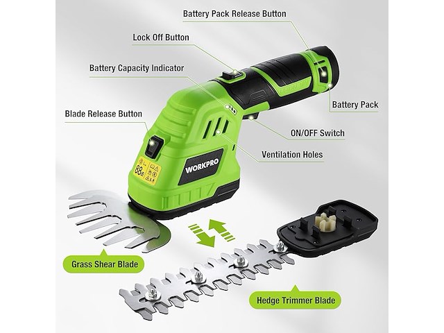 Workpro 12v heggenschaar op accu - afbeelding 2 van  5