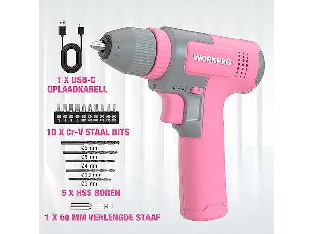 Workpro 8v accuboormachine set - afbeelding 2 van  4