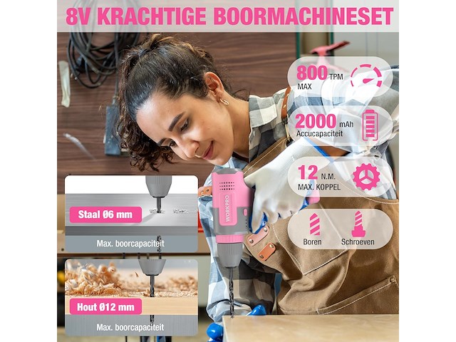 Workpro 8v accuboormachine set - afbeelding 4 van  4