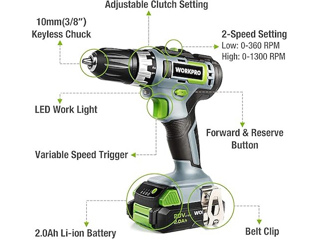 Workpro accuschroefboormachine - afbeelding 6 van  6