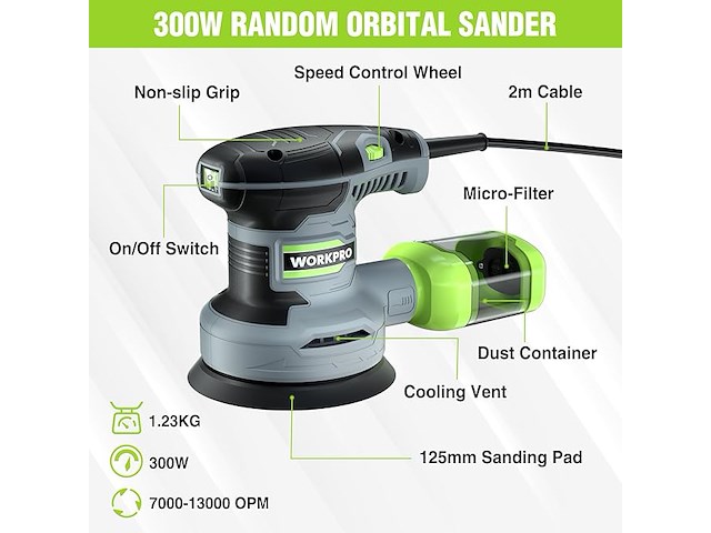 Workpro excentrische schuurmachine 300 w - afbeelding 2 van  4
