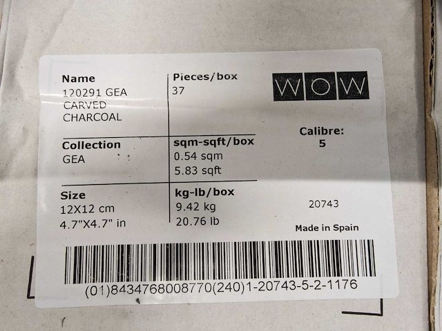 Wow gea carved charcoal wandtegel 12x12 cm 37,4 m² - afbeelding 7 van  8