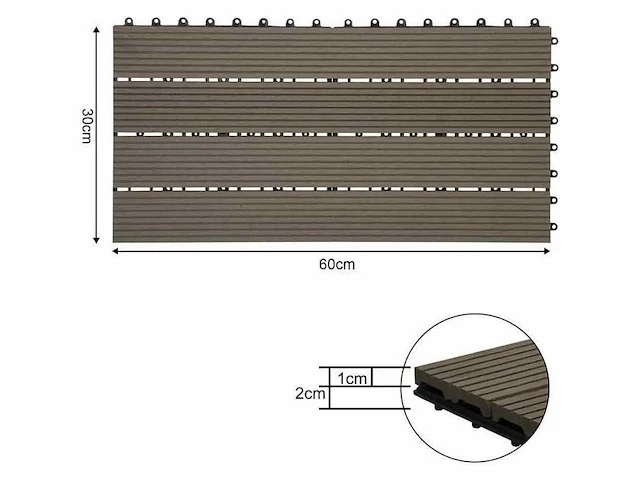 Wpc vloertegel 30x60cm, voor garden terrace, café 12 stuks - 2 m² - afbeelding 3 van  4
