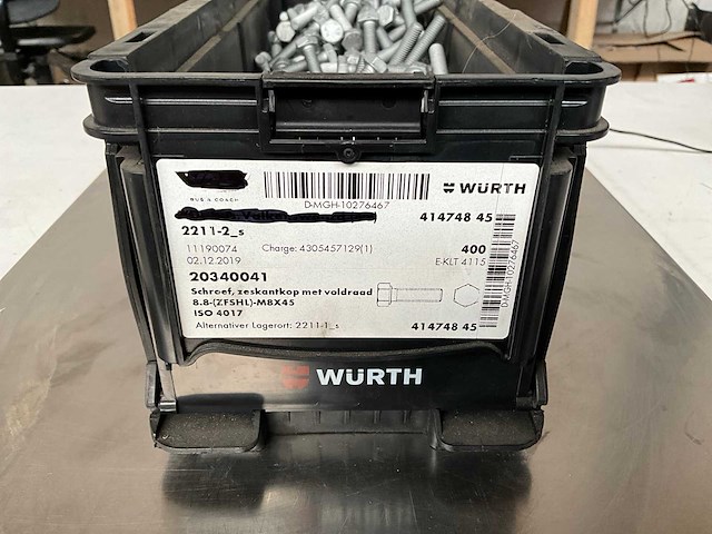 Würth 11.62kg schroef zeskantkop met voldraad m8 x 45 in stapelbare bak - afbeelding 2 van  6