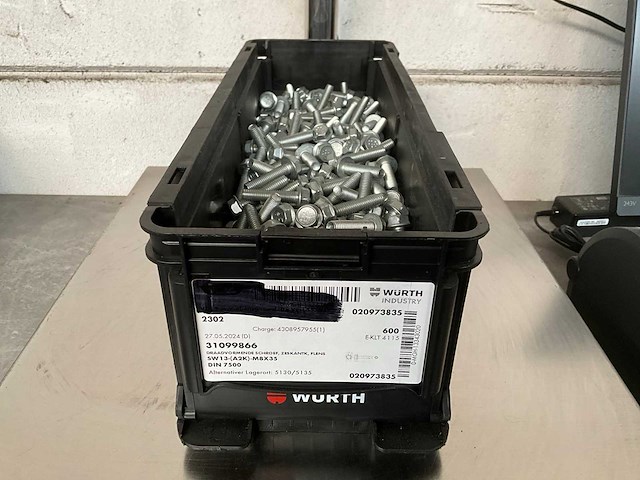 Würth 11.68 kg draadvormende schroef zeskantkop met flens m8x35 in stapelbare bak - afbeelding 1 van  5