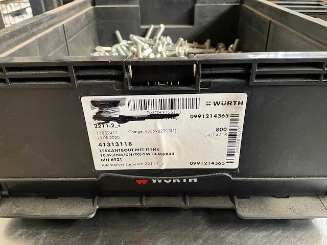 Würth 14.91 kg zeskant tapbout met flens m8x45 in stapelbare bak - afbeelding 2 van  6