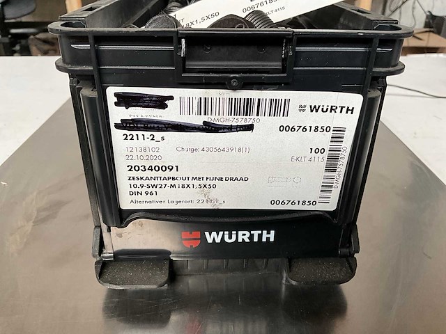 Würth 20.12kg zeskanttapbout met fijne draad m18 x 1,5 x 50 in stapelbare bak - afbeelding 2 van  6