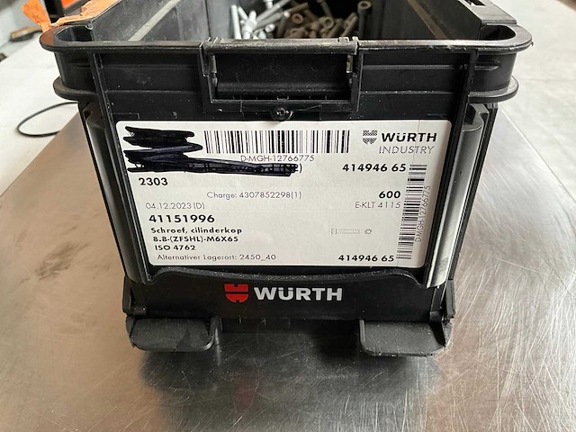 Würth 6.07kg schroef cilinderkop m6 x 65 in stapelbare bak - afbeelding 2 van  6