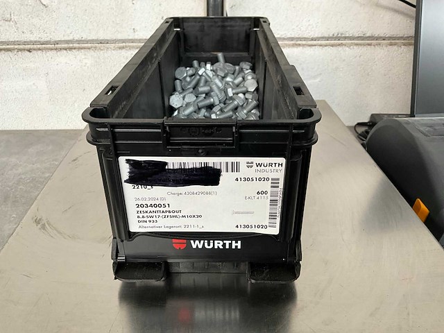 Würth 6.23 kg zeskant tapbout m10x20 in stapelbare bak - afbeelding 1 van  4
