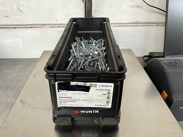 Würth 6.34 kg schroef zeskantkop met voldraad m6x60 in stapelbare bak - afbeelding 1 van  5