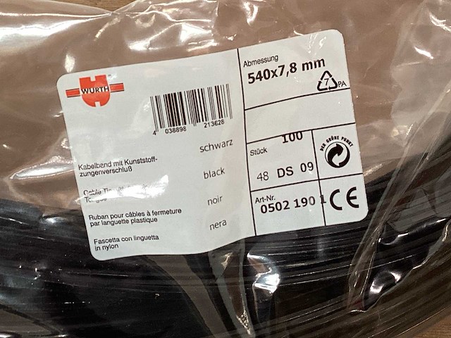 Würth tie rap 540x7.8 mm, industriekwaliteit, zak 100 stuks (21x) - afbeelding 1 van  2