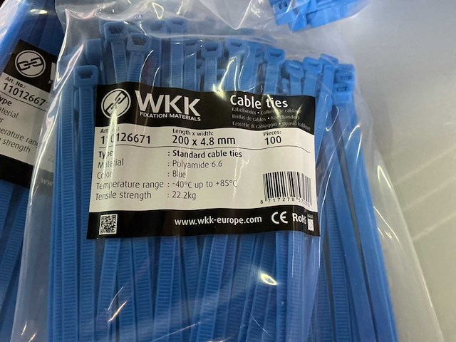 Wwk 200 x 4.8 mm kabelbinders 100 stuks/verpakking (8x) - afbeelding 1 van  1