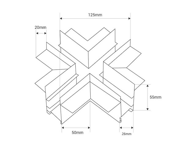 X-connector voor inbouw magnetische rails 20 mm - horizontaal (x4) - afbeelding 2 van  2