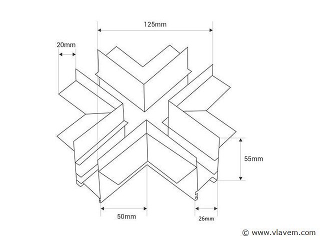 X connector voor inbouw magnetische rails 20 mm . horizontaal (x4) - afbeelding 4 van  4