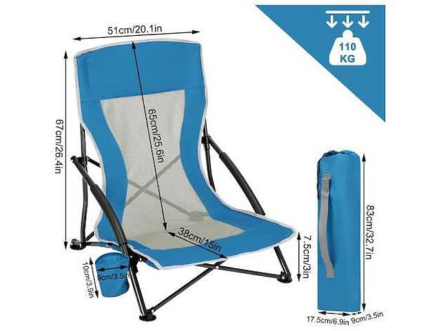 (x2) oxford 600d klapbare strandstoel – opvouwbaar, lichtgewicht, met bekerhouder - afbeelding 4 van  5