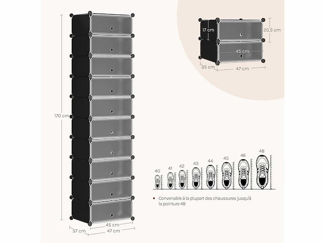 (x2) plastic schoenenkast gemaakt van modules met deur - afbeelding 3 van  6