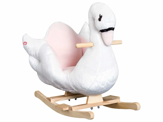 (x3) rocking swan wiegspeeltje voor kinderen 18 maanden en ouder functiemuziek houten poten - wit & roze - afbeelding 1 van  5