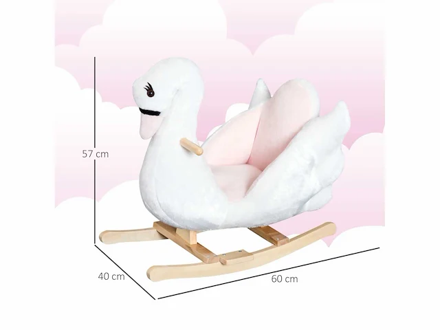(x3) rocking swan wiegspeeltje voor kinderen 18 maanden en ouder functiemuziek houten poten - wit & roze - afbeelding 2 van  5