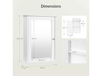 (x3) spiegelkast, met spiegeldeur, verstelbare plank, wit - afbeelding 3 van  5