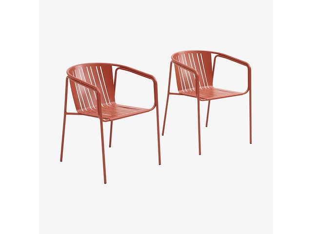 (x3) stalen tuinstoelen met armleuningen - terracotta - afbeelding 2 van  7