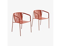 (x3) stalen tuinstoelen met armleuningen - terracotta - afbeelding 2 van  7