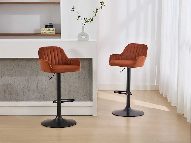 (x4) fluwelen en zwarte metalen barkrukjes - verstelbare hoogte - terracotta - afbeelding 1 van  10