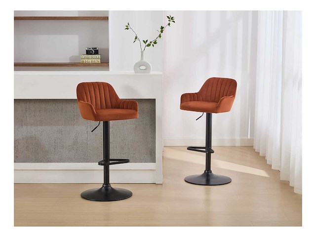 (x4) fluwelen en zwarte metalen barkrukjes - verstelbare hoogte - terracotta - afbeelding 3 van  10