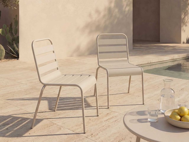 (x4) metalen stapelbare tuinstoelen - beige - afbeelding 1 van  4