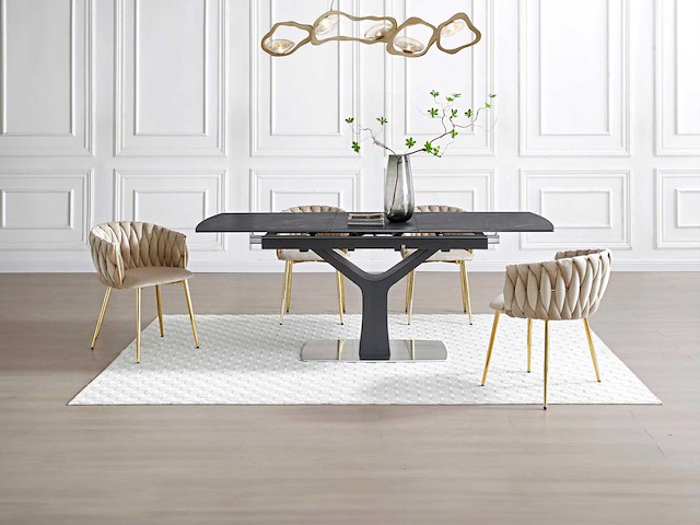 (x4) velvet en gouden metalen stoel - beige - afbeelding 6 van  6