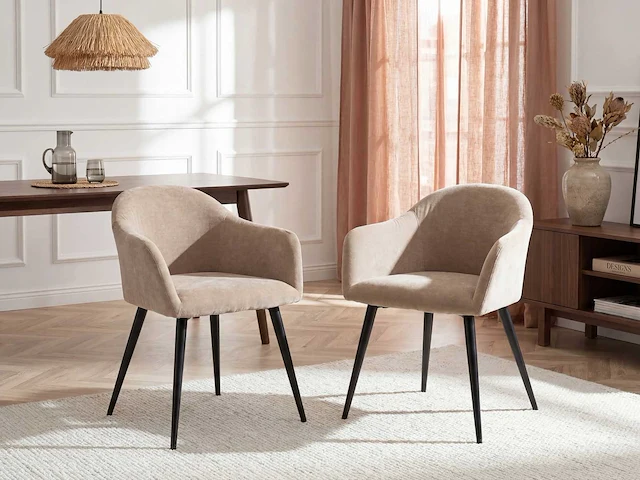 (x6) stoelen - met armleuningen - fluweel & metaal effect - beige - afbeelding 1 van  9
