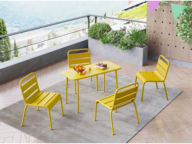 (x7) stapelbare metalen tuinstoelen voor kinderen - mosterdgeel - afbeelding 1 van  6
