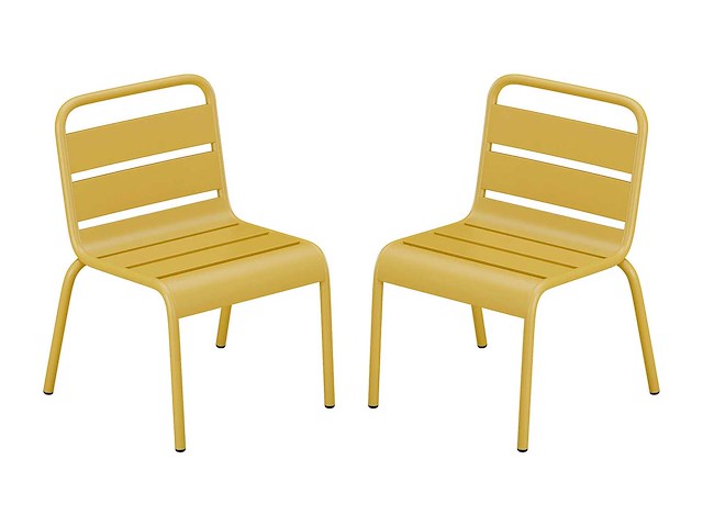 (x7) stapelbare metalen tuinstoelen voor kinderen - mosterdgeel - afbeelding 2 van  6