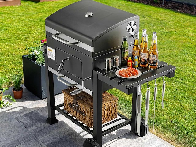 Xl houtskoolgrill, bbq-kar, xl houtskoolgrill met deksel - afbeelding 1 van  10