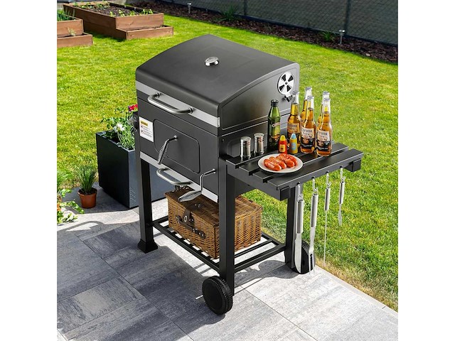 Xl houtskoolgrill, bbq-kar, xl houtskoolgrill met deksel - afbeelding 3 van  10