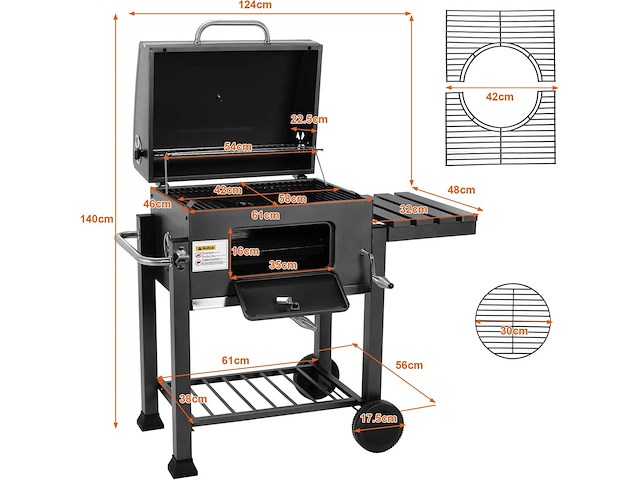 Xl houtskoolgrill, bbq-kar, xl houtskoolgrill met deksel - afbeelding 4 van  10