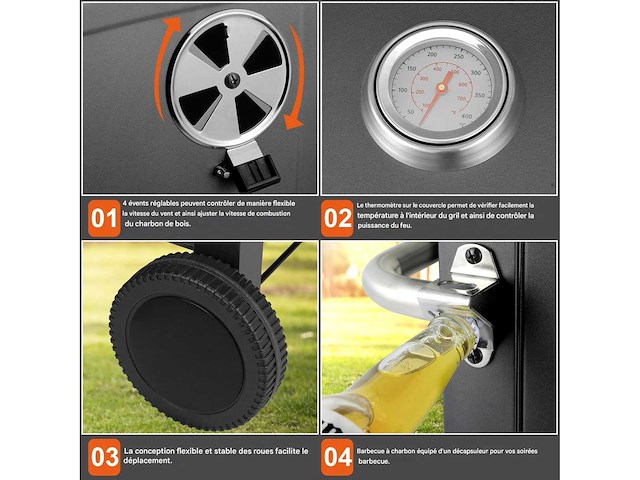 Xl houtskoolgrill, bbq-kar, xl houtskoolgrill met deksel - afbeelding 5 van  10