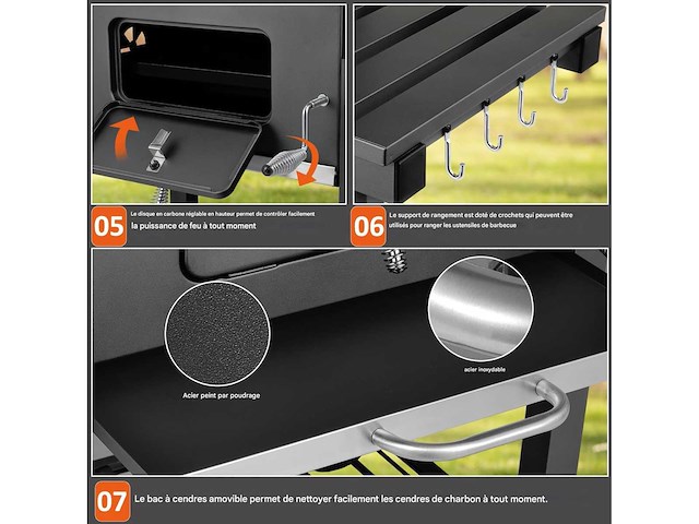 Xl houtskoolgrill, bbq-kar, xl houtskoolgrill met deksel - afbeelding 6 van  10