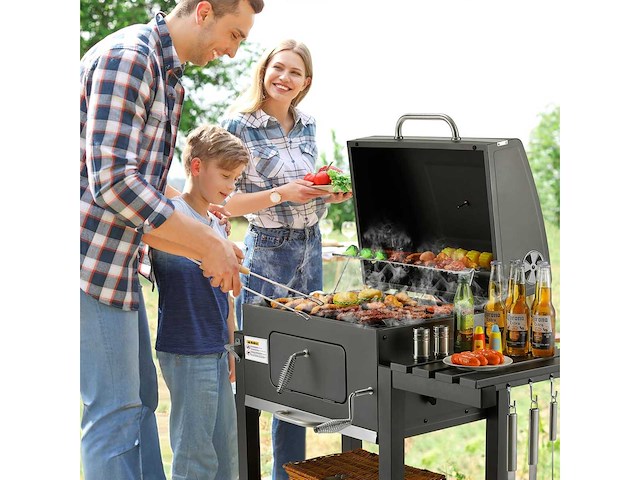 Xl houtskoolgrill, bbq-kar, xl houtskoolgrill met deksel - afbeelding 8 van  10