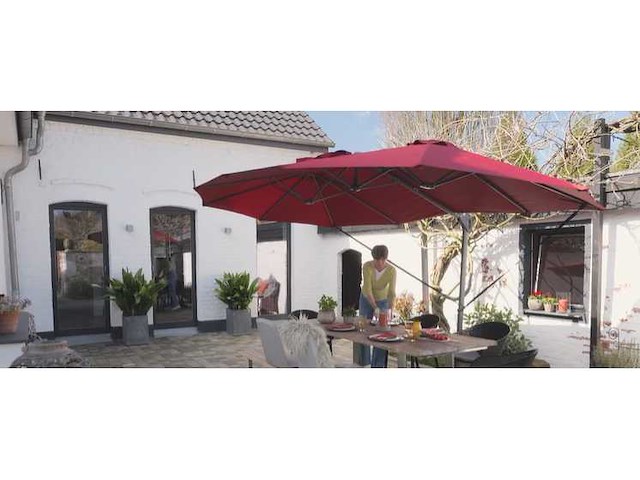 Xxl dubbele cantileverparasol, kruisvoet, 360° roterende beschermkap, uv80+ bescherming, ca. 460 x 270 cm - bourgondisch - afbeelding 1 van  7