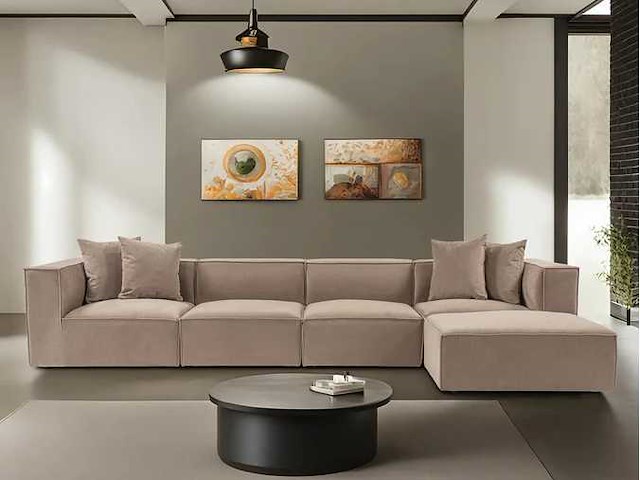 Xxl modulaire hoekbank cappuccino in linnen 430 cm - rechts - afbeelding 1 van  18