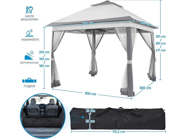 Yaheetech 3,3×3,3 m paviljoen met zijwanden - afbeelding 2 van  2