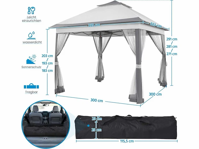 Yaheetech 3,3×3,3 m paviljoen met zijwanden - afbeelding 2 van  2