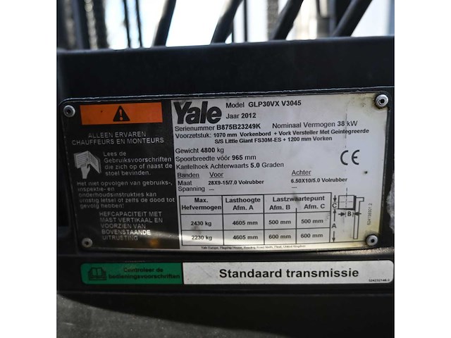 Yale glp30vx v3045 lpg heftruck - afbeelding 2 van  3