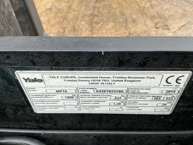 Yale mp18 elektrische palletwagen - afbeelding 2 van  11